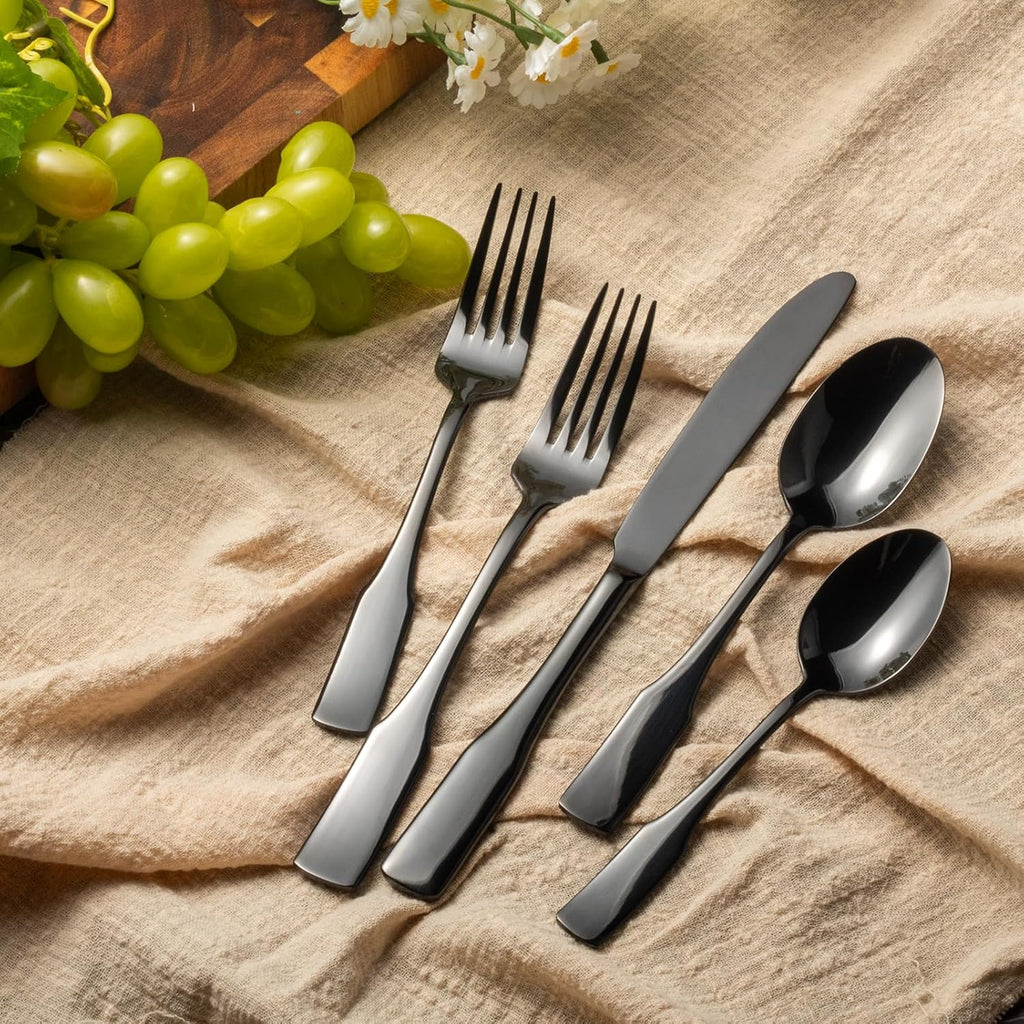 Black Mirror 40-Piece Silverware Set,Service for 8,Stainless Steel Flatware Set,Mirror Cutlery Set,Dishwasher Safe