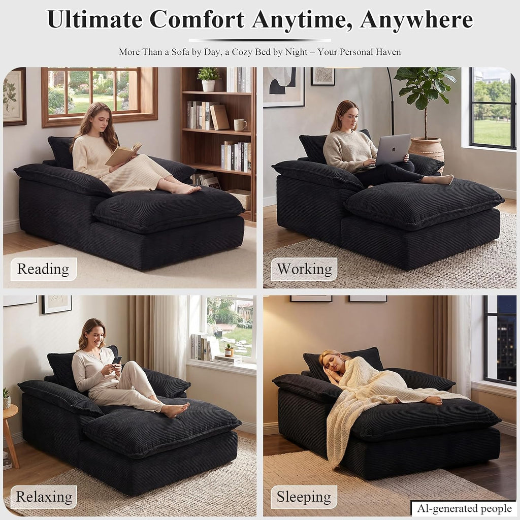 67" Chaise Lounge Chair Indoor, Oversized Boneless Chaise Lounge | Deep Seat Reading Chair | Large Dual-Layer Cushion
