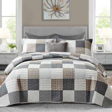 Quilt 100% Cotton Plaid Farmhouse Comforter Set