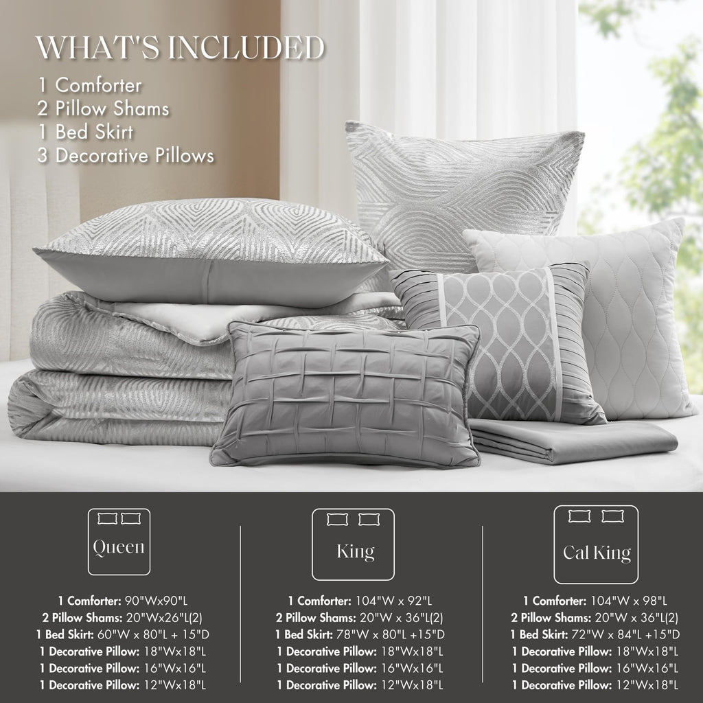 Velvet Jacquard Grey King Comforter Set, 7pc