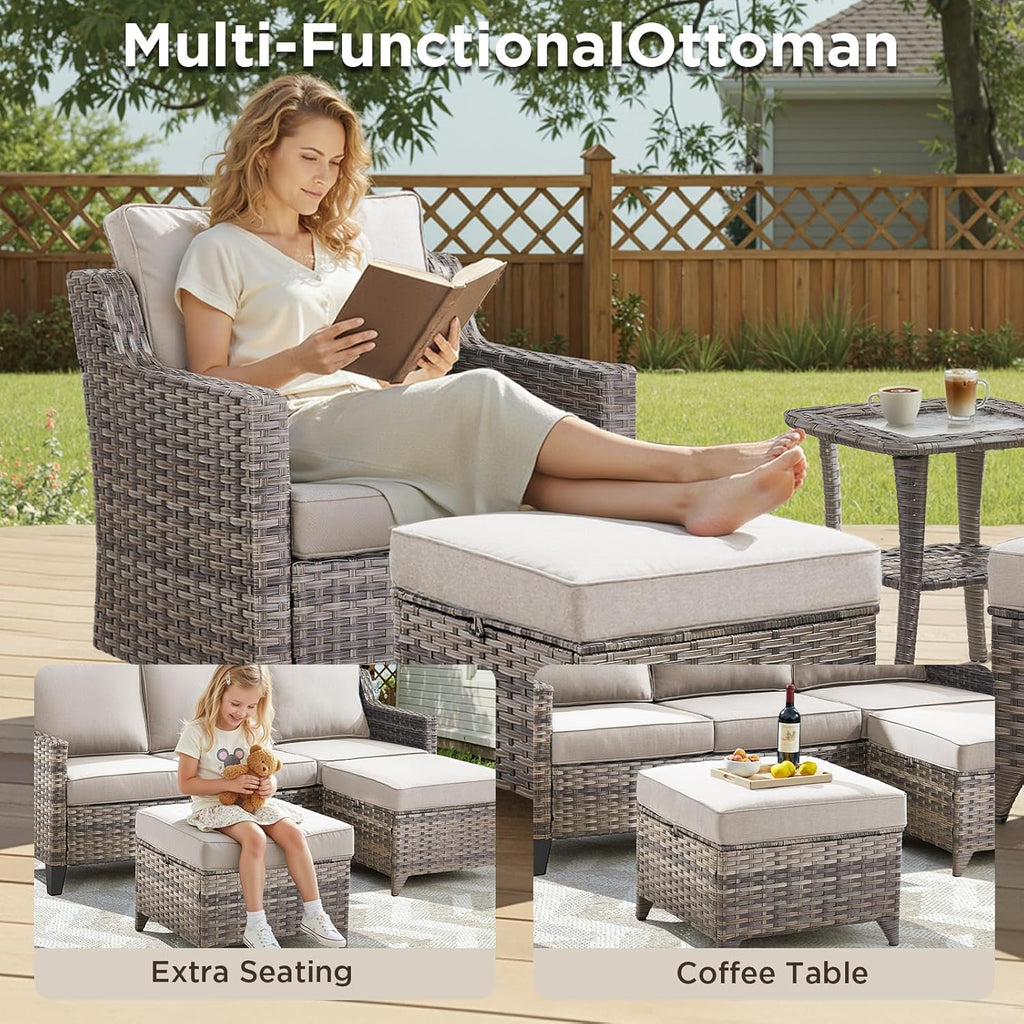 Outdoor Patio Furniture Set-7 Pieces All-Weather Wicker Outdoor Furniture with Swivel Patio Chairs Outdoor Patio