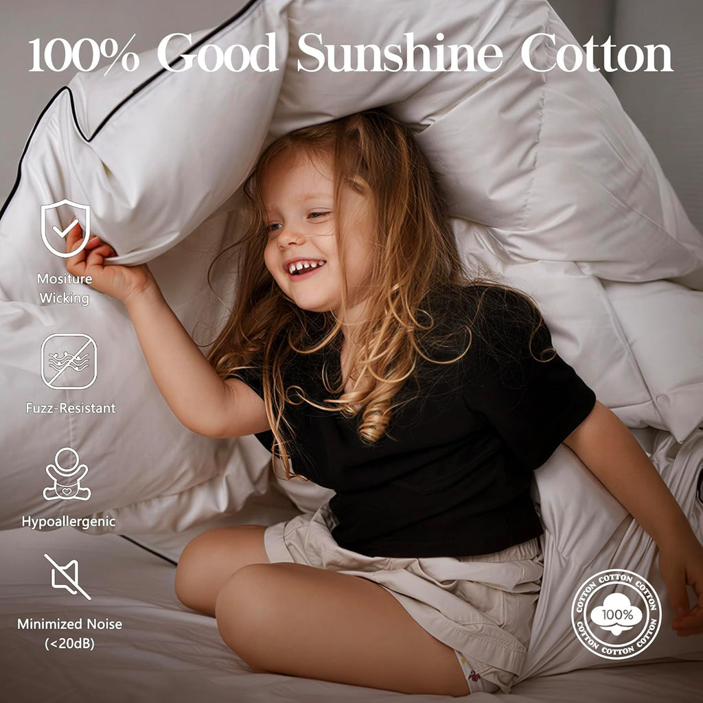 Lightweight Feather Down Fiber Comforter Twin, Extra Fluffy White Duvet Insert,Ultra-Soft