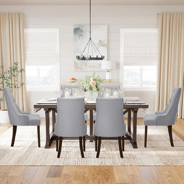 Fabric Side Dining Chairs Set of 6, Wingback Upholstered Dining Room Chairs with Tufted Button, Living Room Chairs