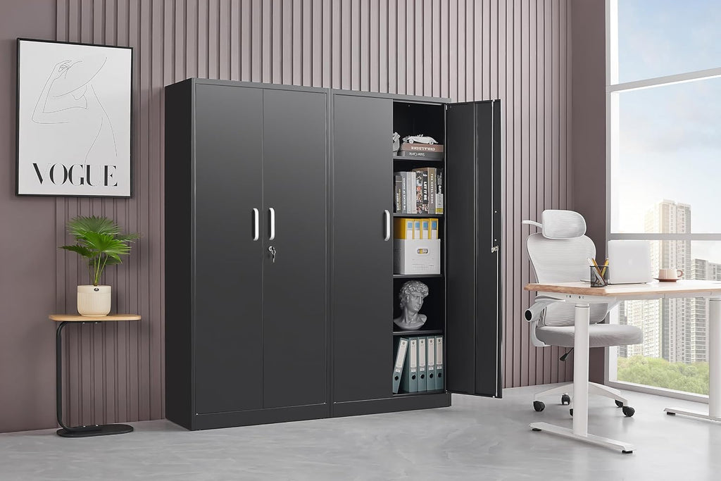 Metal Storage Cabinet with Adjustable Shelves, Garage Cabinet with 2 Lockable Doors, Garage Storage Cabinet, Kitchen