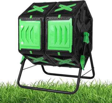 140L Dual Chamber Heavy Duty Tumbling Rotating Composter with Sliding Door 360 Degree Rotating Compost Bin Easy Setup