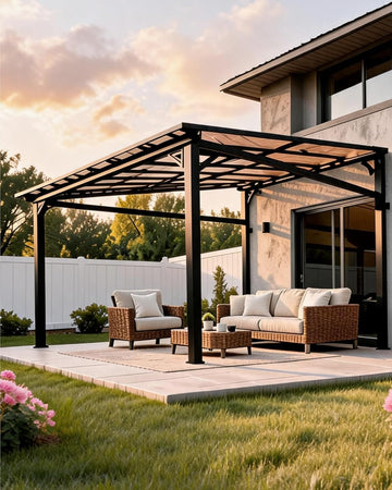 10' x 12' Lean-to Gazebo, Wall-Mounted Hardtop Gazebo, Polycarbonate Roof, Aluminum Frame, Ideal and Parties