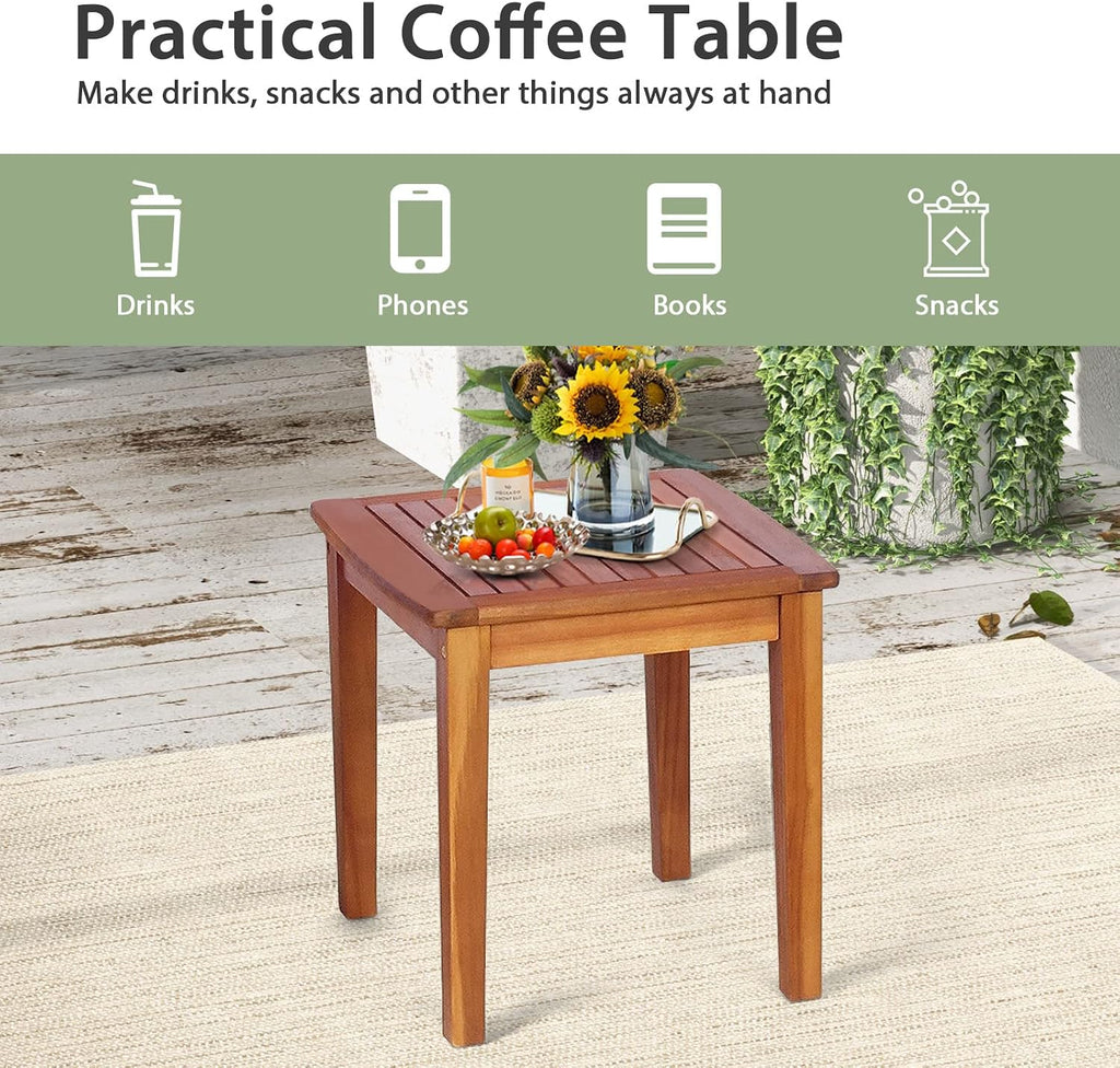 3 Pieces Rocking Bistro Set Acacia Wood Patio Rocking Chairs with Coffee Table, Rattan Wicker Rocking Conversation