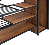 Full Over Full Metal Bunk Bed with Storage Stairs and Wardrobe, Bunk Bed for Adults/Kids/Teens, Black
