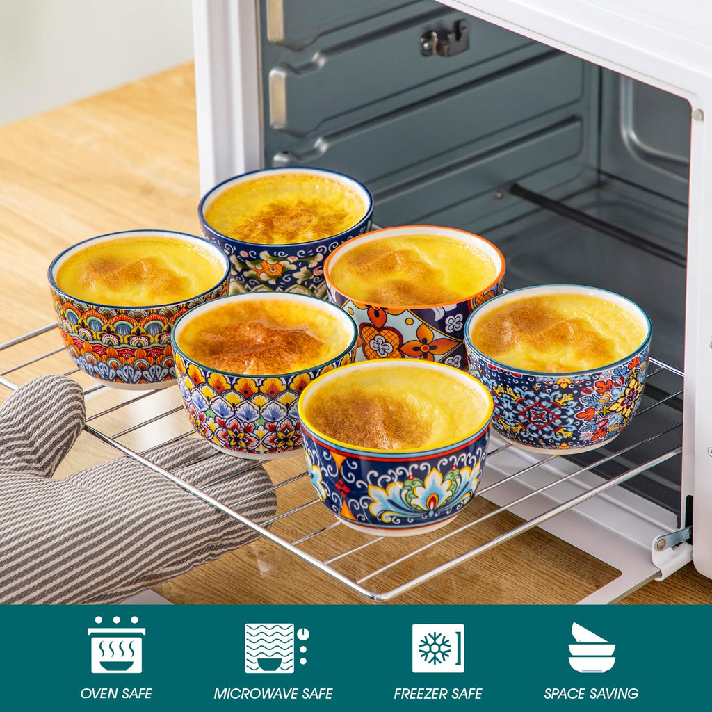 8 Oz Oven Safe Set of 6, Ceramic Baking Souffle Dishes