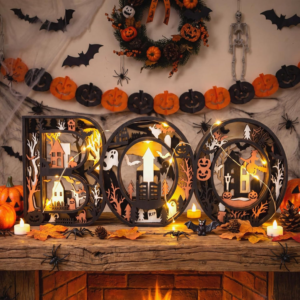 Halloween Decor Indoor Boo Sign Marquee Light up Letters Table Decor