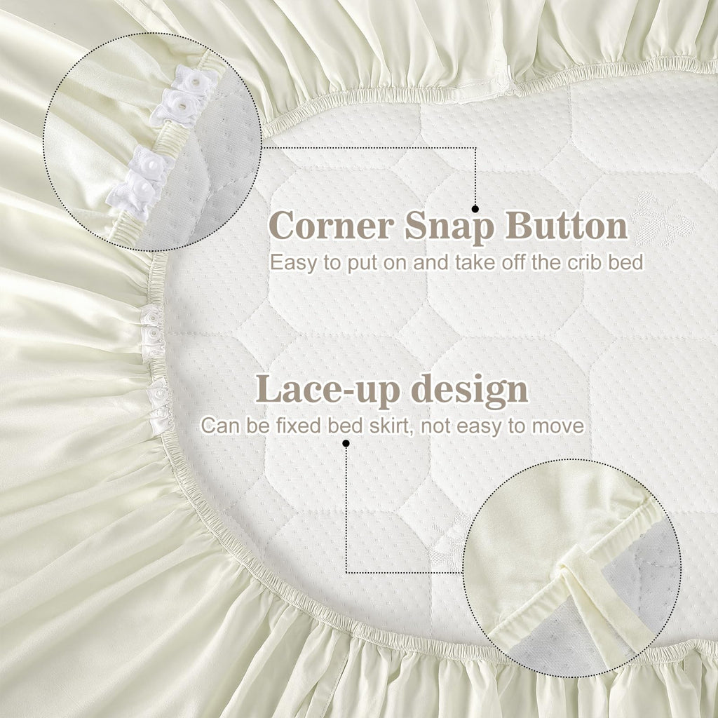 Beige Crib Bed Skirts with 4 Large Cot Bow 28" x 52", 14" Drop