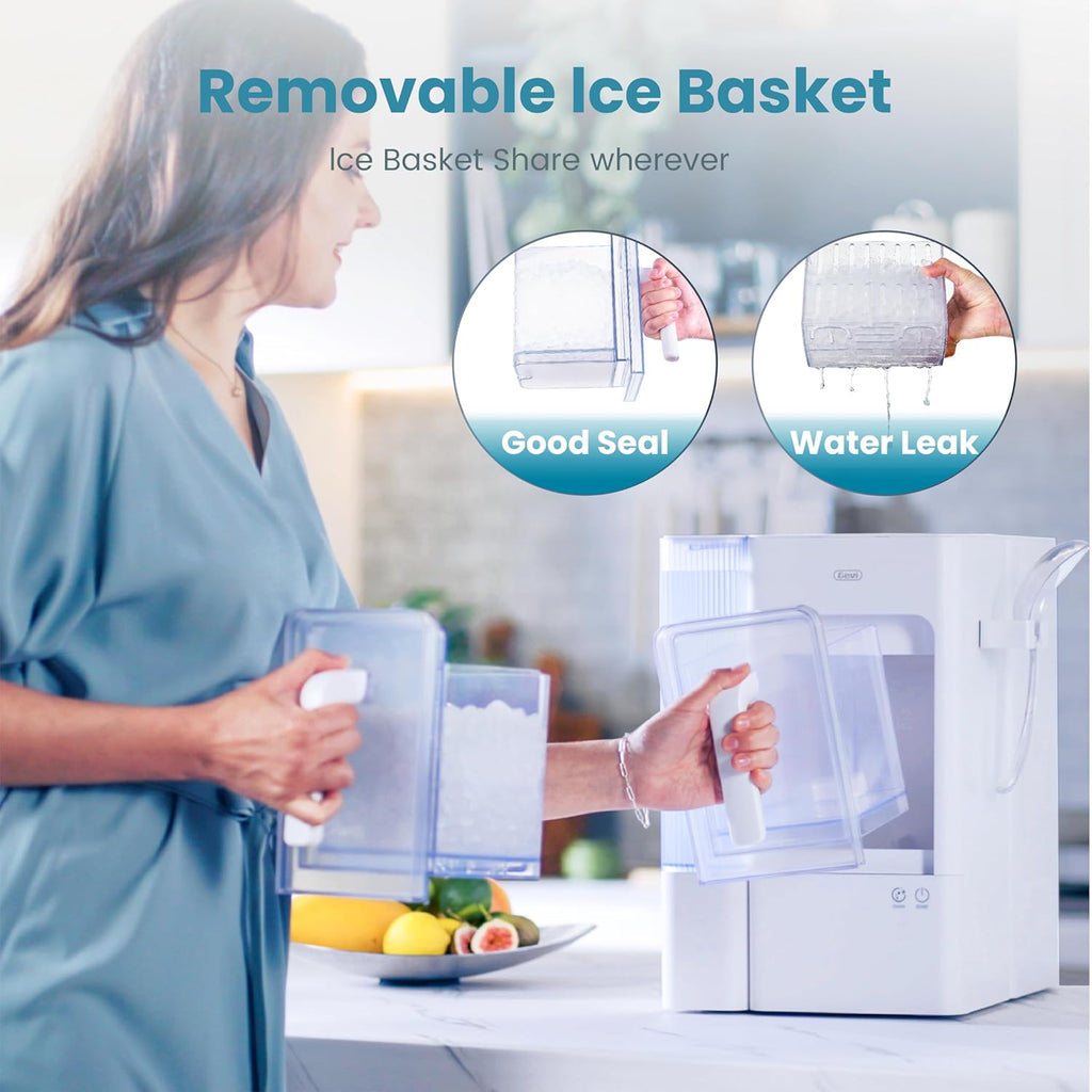 Nugget Ice Maker 40lbs/Day,Countertop Pellet Ice Machine,Large Gallon Side Water Tank&Self-Cleaning,Pellet Ice