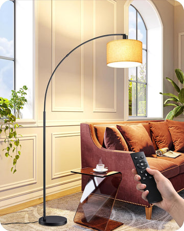 78.3″ Modern Arc Floor Lamp with Remote, Tall Black Standing Lamp with Stepless Dimmable Bulb & 5 Co