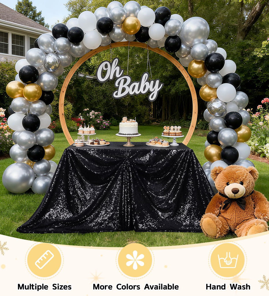 90" x 132" Black Rectangle Sequin Tablecloth for Party Dinner Banquet Festival Wedding Anniversary Exhibition Dessert