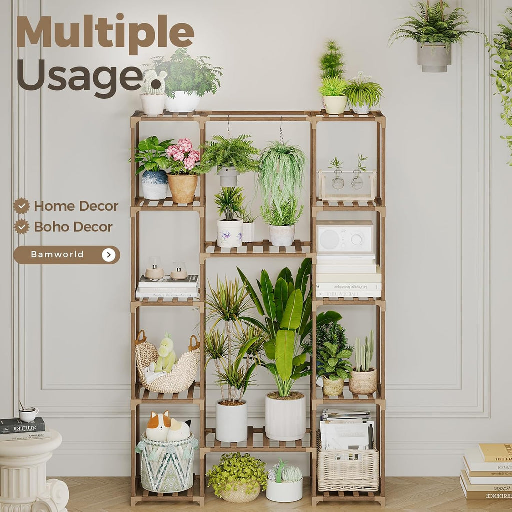 62.2'' Tall Plant Stand Indoor Large Plant Shelf for Multiple Plants Wood Flower Stand Outdoor Hanging Plant Rack
