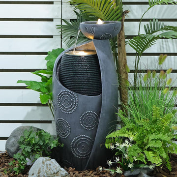 Vase Outdoor Water Fountain, 31.4''H Jar Waterfall Fountain with Warm LED Lights&Durable Pump, Porches, Home Décor
