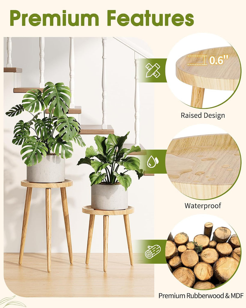 Plant Stand Indoor 2 Pack, Mid Century Wood Indoor Plant Stands, Tall Plant Holder for Flower Pot, Modern Plant Table