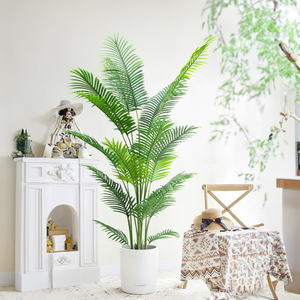 6FT 2Packs Artificial Palm Tree, Faux Areca Palm Plant with Real Touch Leaves and Adjustable Branches, Fake Tropical