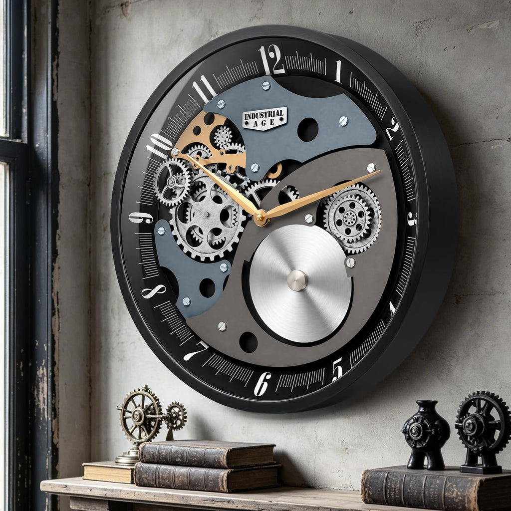 Wall Clock with Moving Gears - 18" Industrial Steampunk Decor Wall Clock