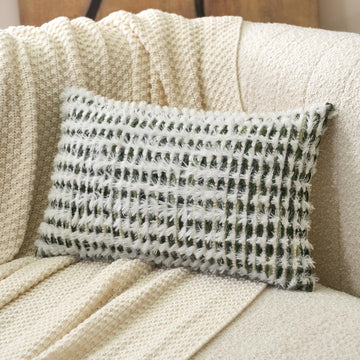 Boho Chenille Tufted Pillow Cover 12 x 20 Inch, Rectangle Decorative Lumbar Throw Pillow Cover Neutral Pillowcase for