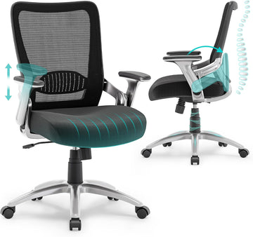 Ergonomic Computer Desk Chair, Sturdy Executive Task Chair - Adjustable Lumbar Support, Flip-up Arms, Tilt Function