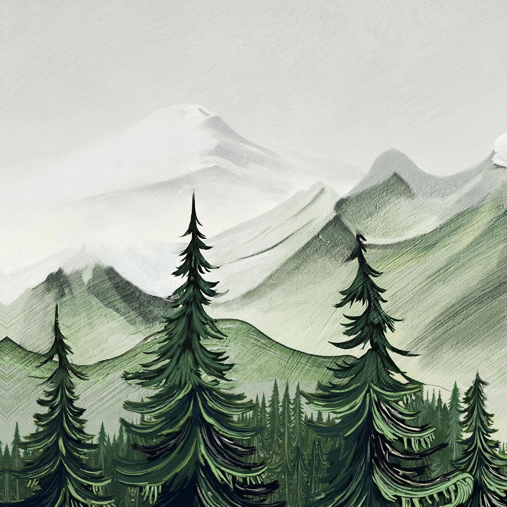 Framed Green Mountain Wall Art , 3 Piece Forest Landscape Canvas Artworks, Large Modern Nature Scenery Painting