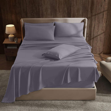 Extra Deep Pocket Sheet Sets, Luxury Soft 6 Piece Bed Sheet Set Fits Mattress 18-24 Inches - Queen, Grayish