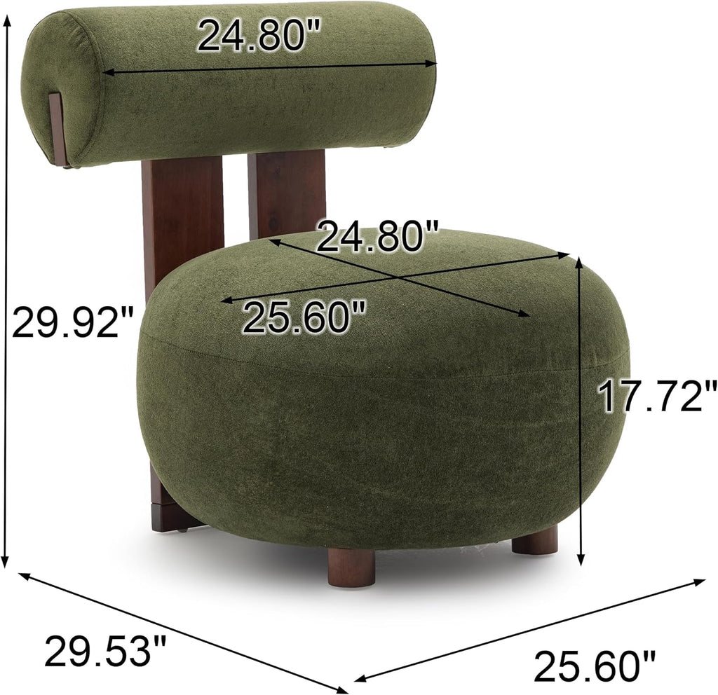 Modern Sculptural Accent Chair, Velvet Upholstered Lounge Chair with Cylindrical Backrest, Solid Wood Frame Club