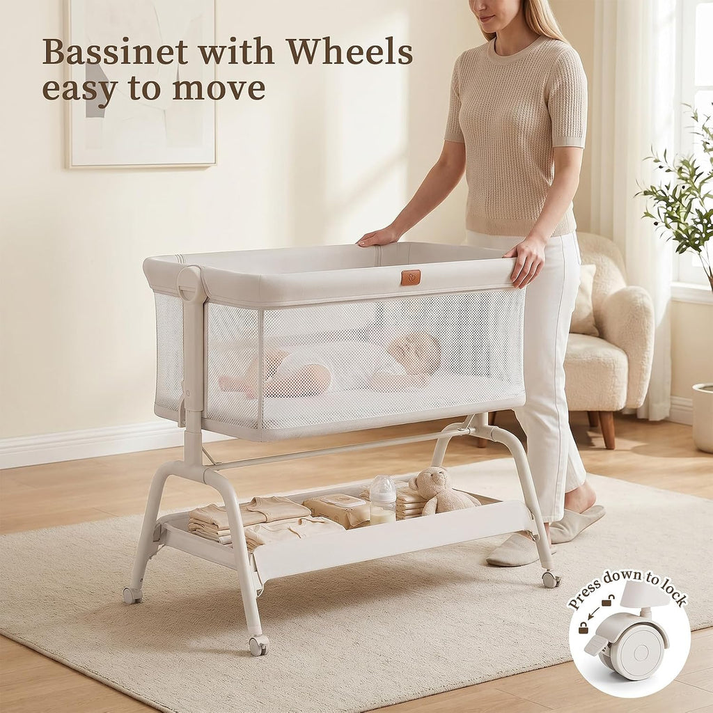 Bassinet Bedside Crib, Stable & Safe, Anti-Reflux for Newborn | Bedside Sleeper with Mattress & Sheet, 6 Adjustable