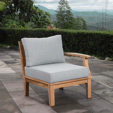 Marina Premium Grade A Teak Wood Outdoor Patio Right-Facing Sofa in Natural Gray