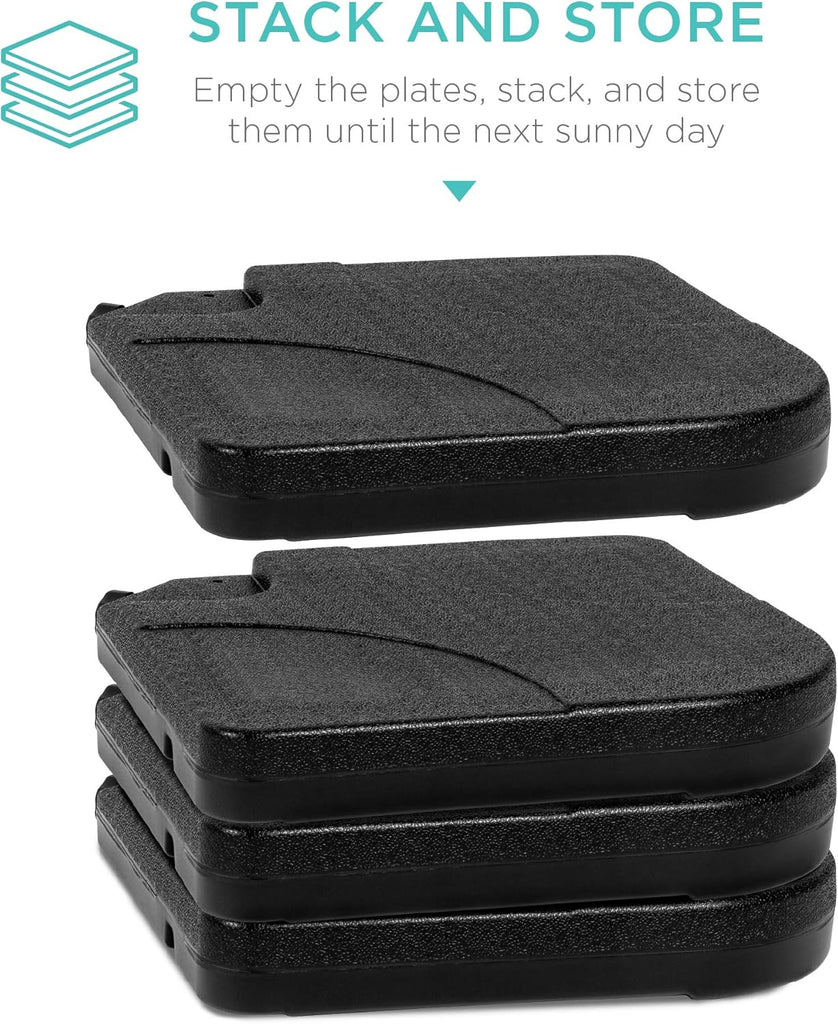 4-Piece 155lb Capacity Heavy-Duty Cantilever Offset Patio Umbrella Stand Square Base Plate Set w/ Easy-Fill Spouts for