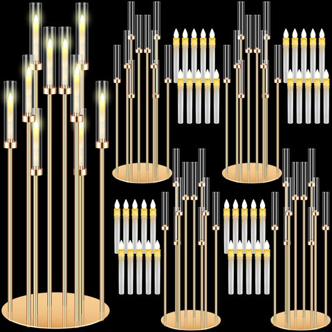 4 Pcs 10 Arm Wedding Gold Candelabra Floor Centerpieces with 40 LED Candle 46.5'' Tall Candlestick Metal Holder with