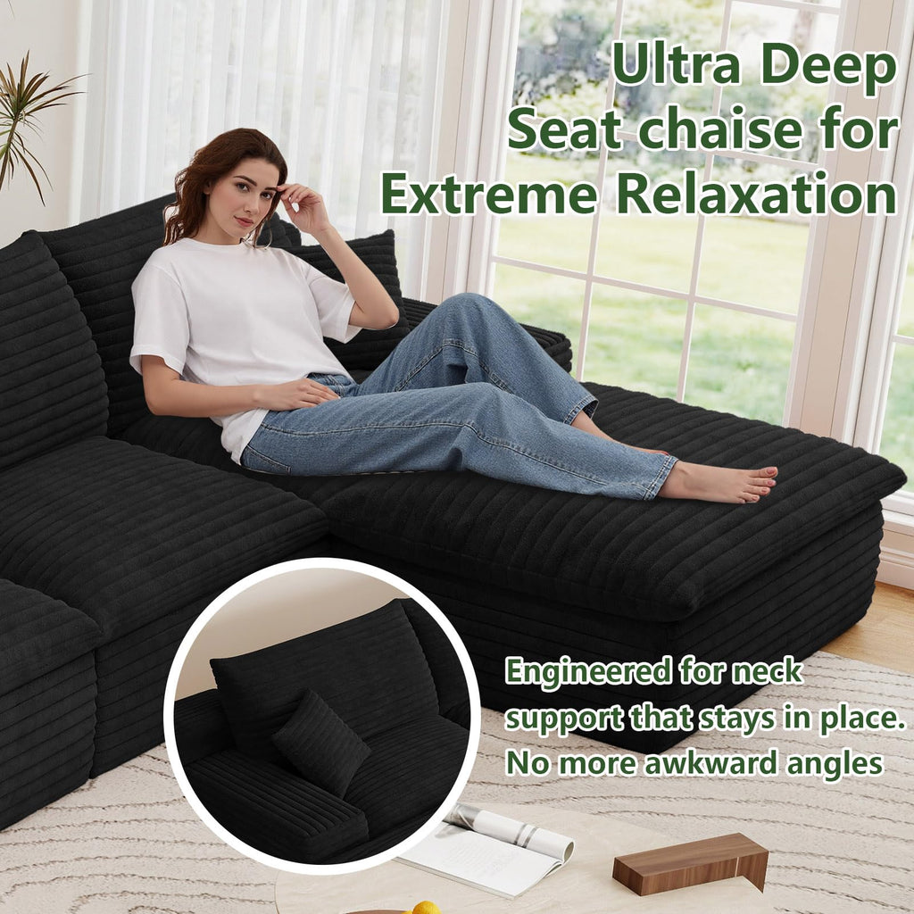 136" Cloud Couch Modular Sectional Sofa, U-Shape Boneless Couch with Deep Seat, Modern Corduroy 5-Seater with