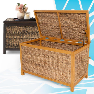 Wilson Wicker Storage Trunk with Lid, 30 Inch Handwoven Water Hyacinth Storage Chest with Acacia Wood Frame