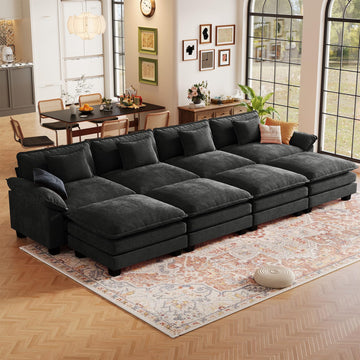 154" Modular Sectional Sofa, Comfy Cloud Couch with 4 Movable Ottomans, Oversized 8-Seater Chenille Deep Seat Sofa