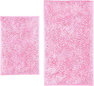 Bathroom Rugs, Super Absorbent Luxury Shaggy Chenille Bath Mats, Pink 17x24_20x32