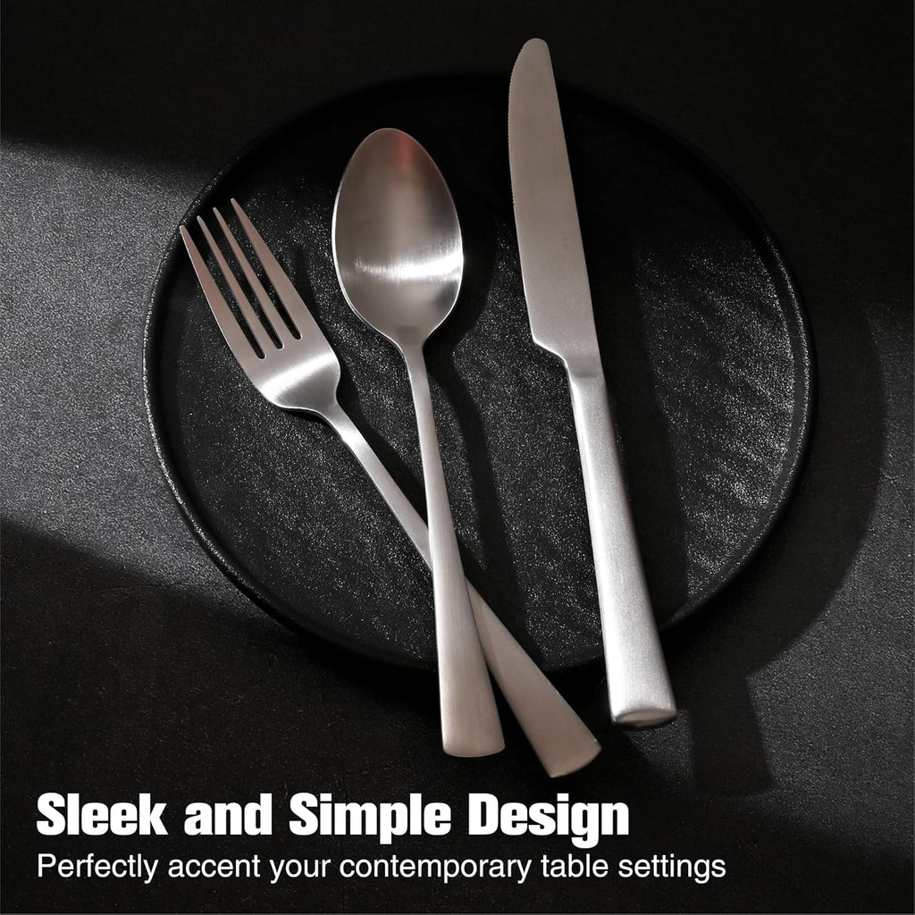 Silverware Set for 8, 40-Piece 18/10 Stainless Steel Flatware Set,Forged Cutlery Set Matte Satin Finish, Dishwasher Safe