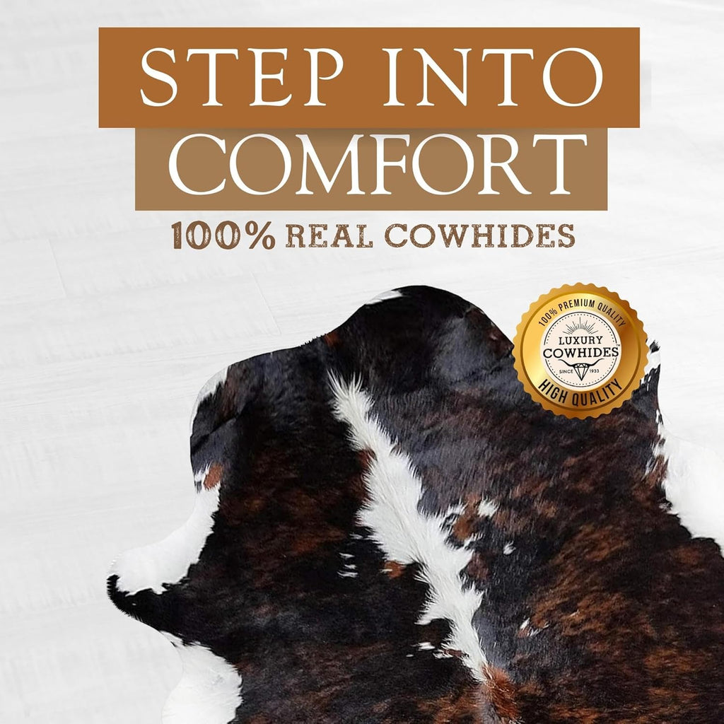 Genuine Cowhide Rug - Rustic Cowskin Carpet, Dining, & Office - Thick Animal Skin for Floor, Wall, Table Décor