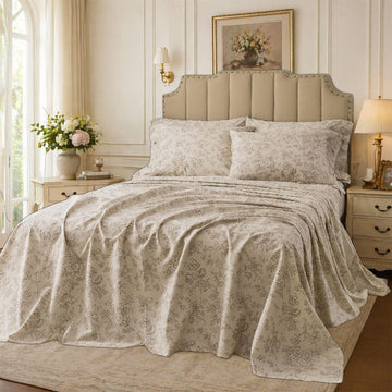 Luxury 100% Percale Cotton Twin XL Sheets for College Dorm - Vintage Botanical Floral Bedding, Crisp Cool Breathable