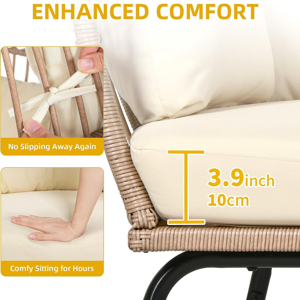 Accent Living Room Egg Chair w/ 2-in-1 Ottoman, Wicker Oversized Basket Chair with 5 Thick Cushions, Footrest, Comfy