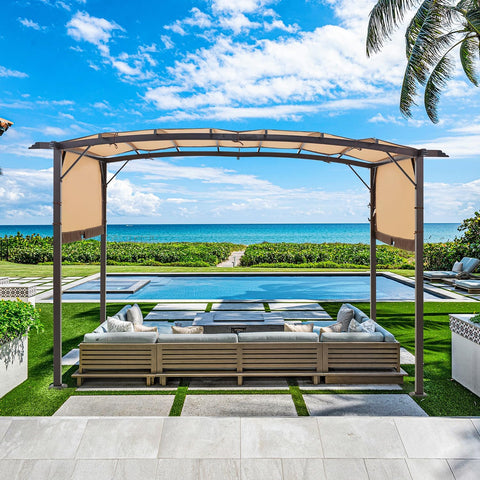 Pergola 9' x 12' Outdoor Pergolas, Pergolas and Gazebo Clearance, Retractable Metal Pergola with Sun Shade Canopy for Patio, Backyard, Garden