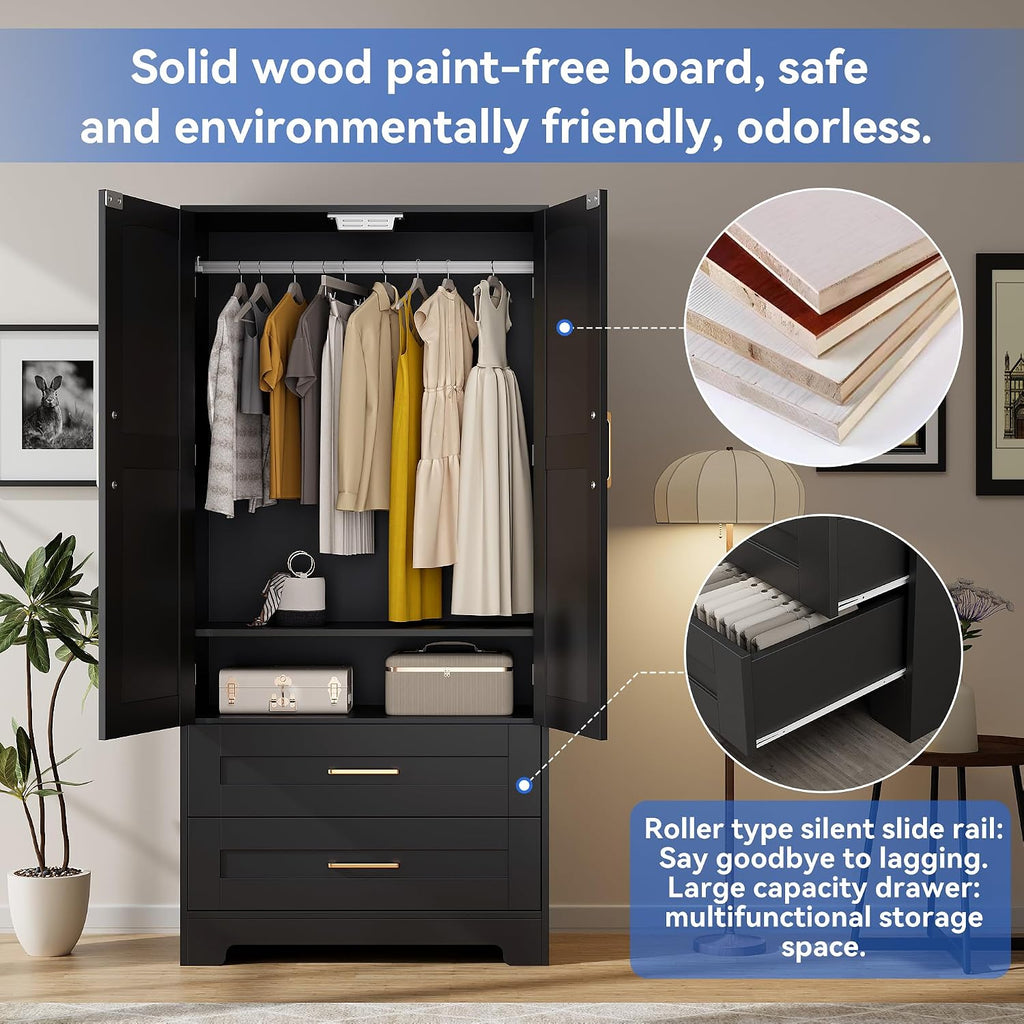Wooden Armoire Wardrobe Closet, Bedroom Armoires with Door and Drawers, Freestanding Wardrobe Clothing Storage