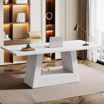 Modern Computer Desk, 63-Inch Large Office Desk Workstation, Simple Style Executive Desk Study Table with Sturdy Base