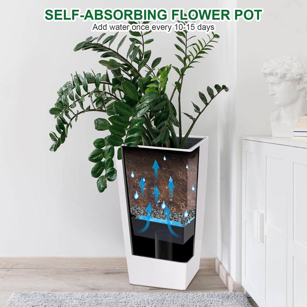 30" Tall Planters Set of 2, Outdoor&Indoor Planter Pots, High Front Porch Planter Pots with Drainage Holes&Water