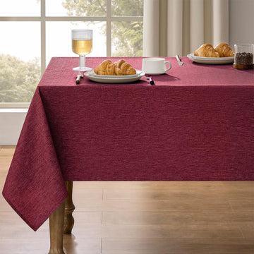 Faux Linen Farmhouse Table Cloth 60"x84" for 4-6 ft Rectangle Table, Burgundy Waterproof Outdoor Washable Cloth