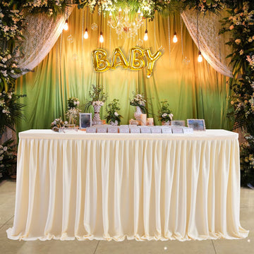 14ft Ivory Table Skirt for Rectangle Tables Polyester Pleated Table Skirt Desk Skirts Ruffle Tablecloth Skirt for