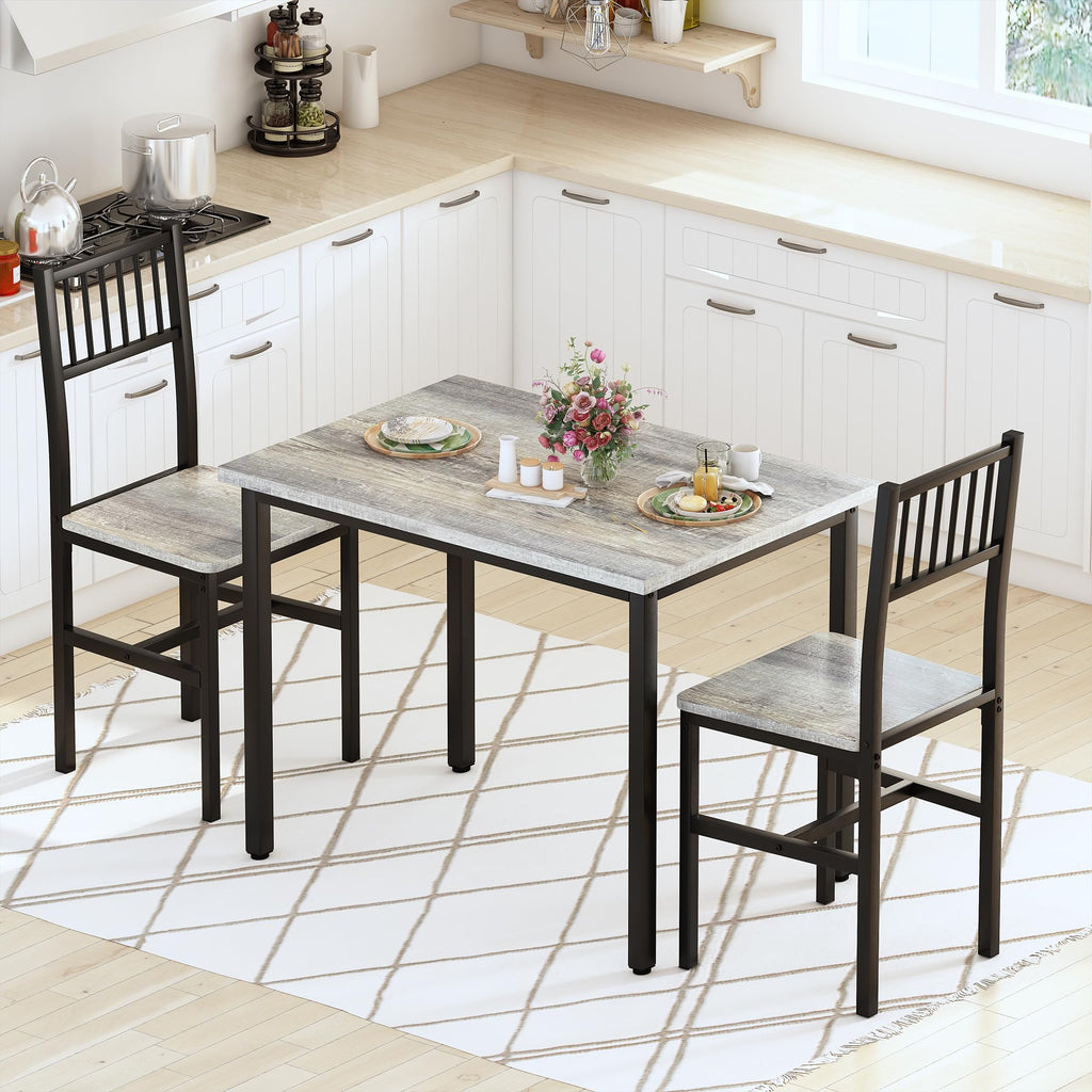 3 Piece Dining Table, Small Kitchen Table Set for 2 with Chairs(Grey)