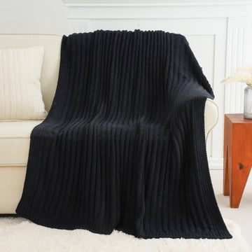 Black Throw Blanket for Couch, Soft Chenille Throw Blanket, 50"x60"