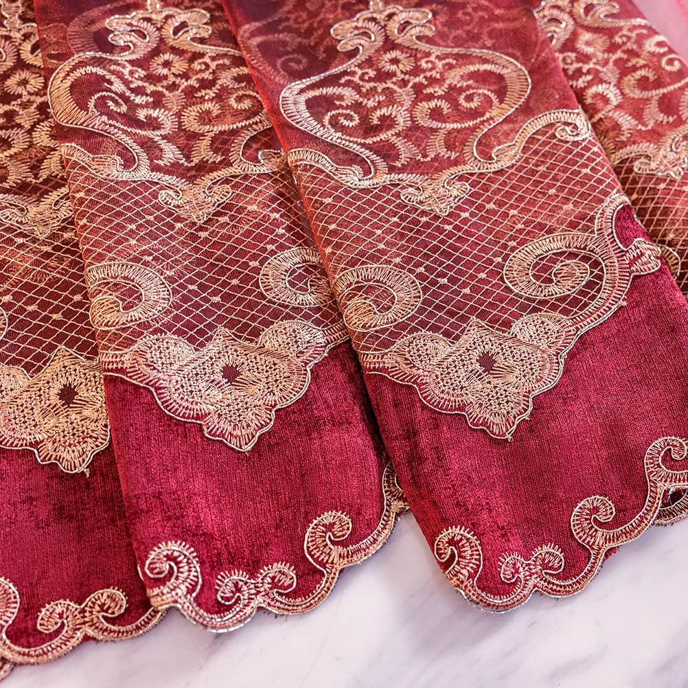 European Style Luxury Festival Burgundy Red Embroidered Sheer Curtain for Living Room Elegant Floral Tulle Curtains