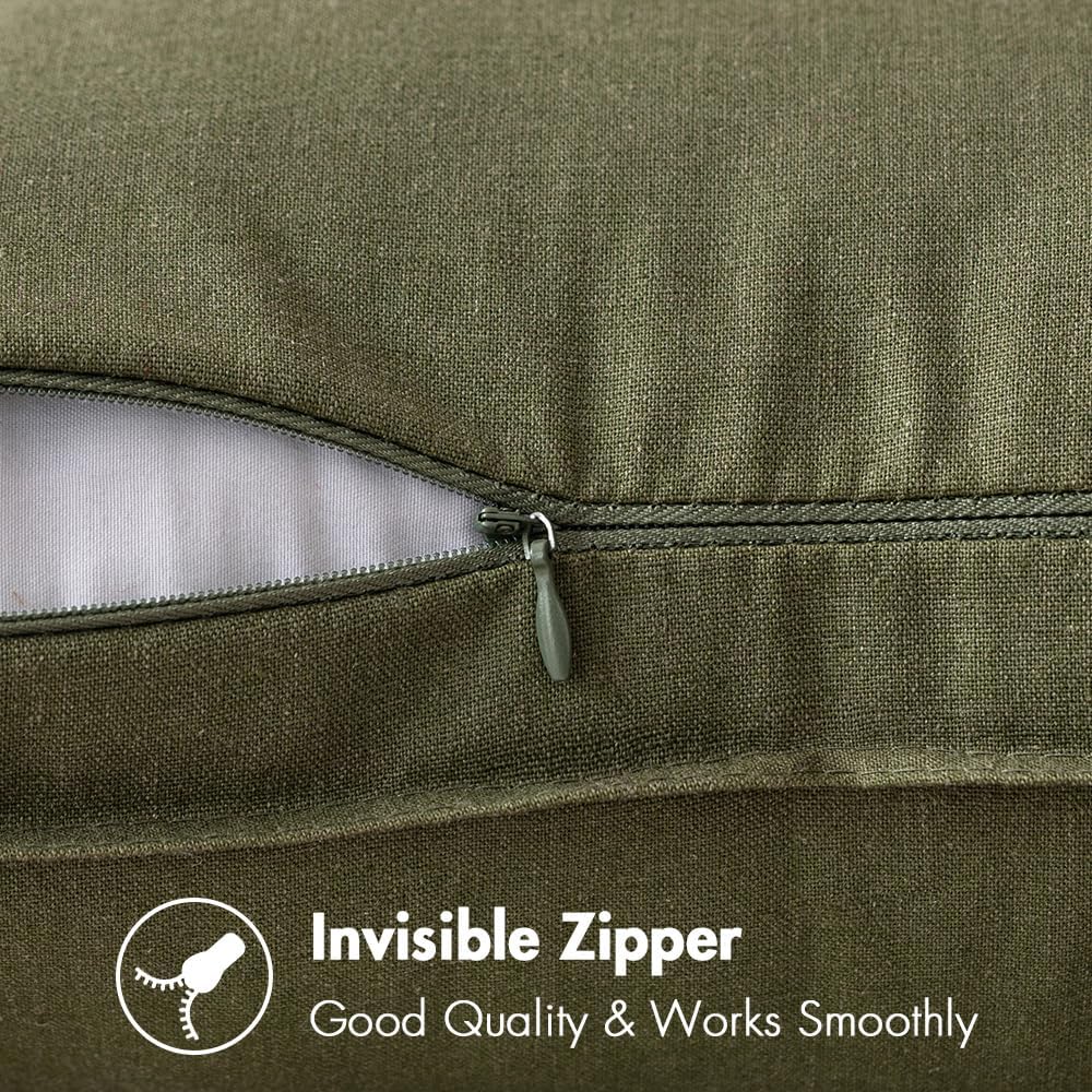 26x26 Inch Pack of 2 Decorative Euro Shams Linen Pillow Covers Boho Farmhouse Modern Soft Accent Throw Pillows, Olive